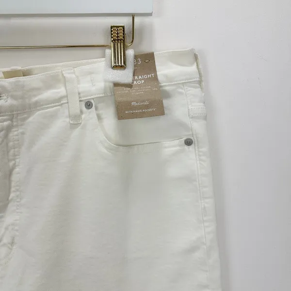 Madewell 90s Straight Crop Jean Tile White High Rise Raw Hem Classic US 33 NWT - Image 16