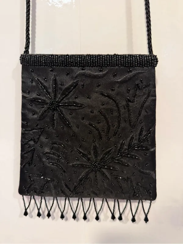 Black Beaded Fringe Crossbody Bag - Image 2