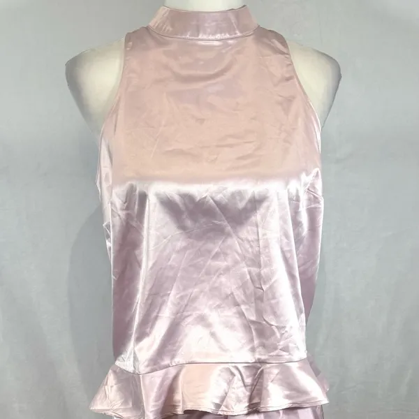 Venus light pink satin mock neck peplum top size 4 - Image 3