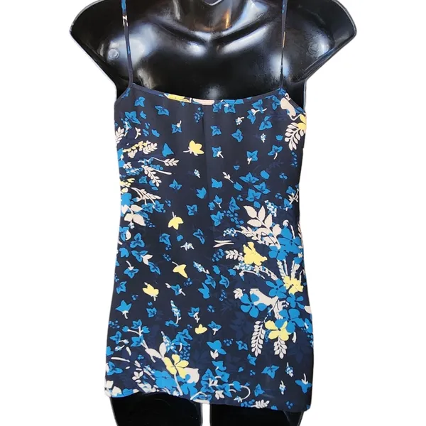 Loft Sheer Black, Yellow & Teal Floral Print Sleeveless Top Size Medium - Image 3