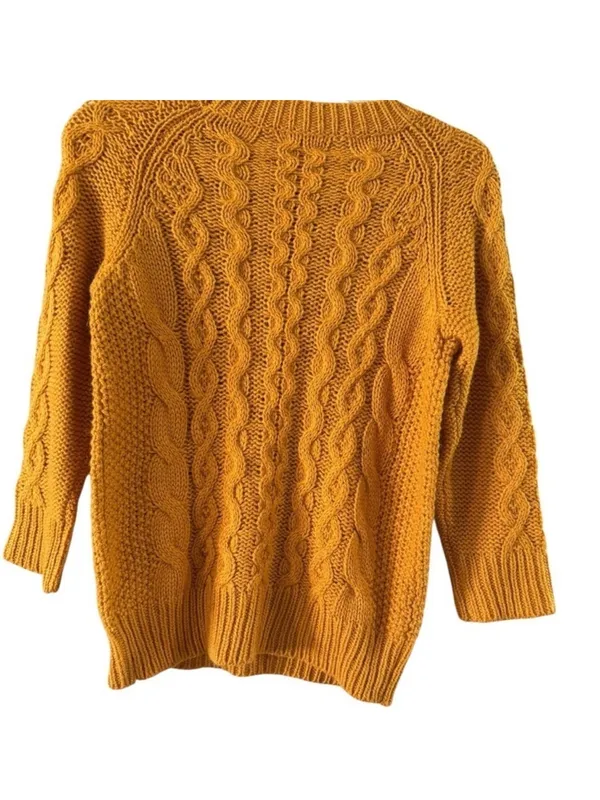 J. Crew Women's Cable Knit Crewneck Sweater — Mustard - Image 7