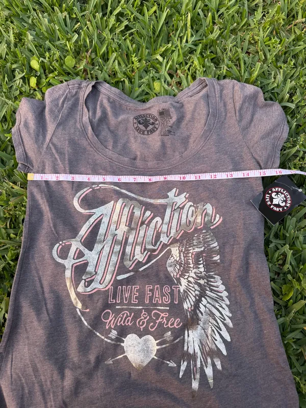Affliction Magpie Graphic Tee XS Gray Live Fast Wild Free Y2K Biker Grunge Tee - Image 3