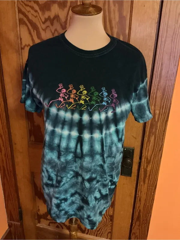 Grateful Dead Dancing Skeletons Tie Dye Tee Rainbow Skeleton Graphic Shirt - Image 5
