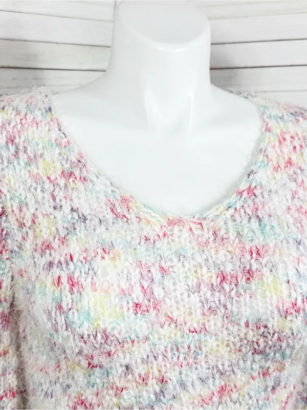 Confetti V Neck Bodycon Sheath Sweater Mini Dress White Multicolor Size Large - Image 5