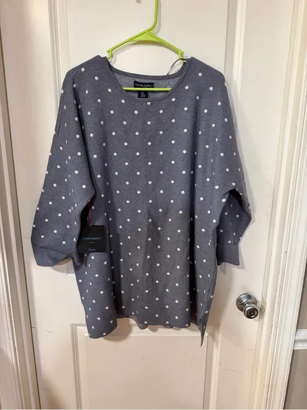 Cynthia Rowley Gray Polka Dot Scoop Neck Sweater - Image 2