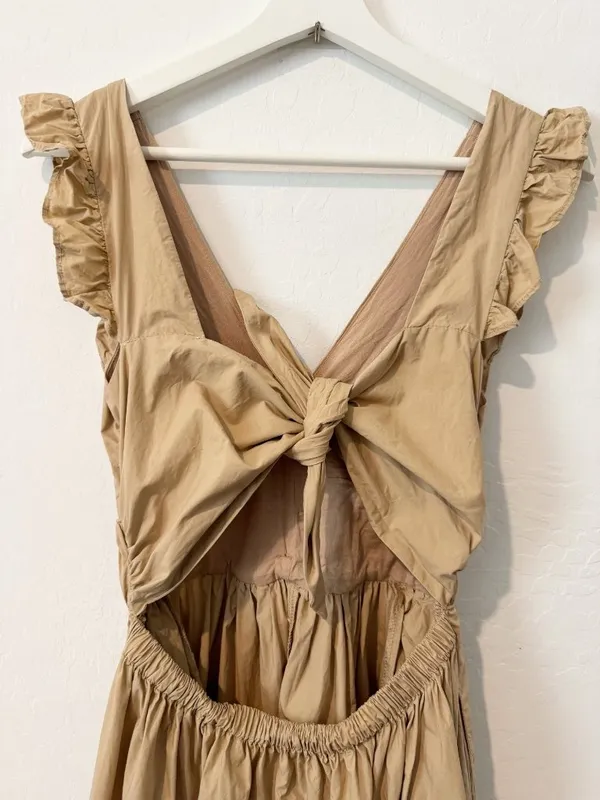 Mable Cotton Poplin Tiered Midi Dress Size Small Tan Cottagecore Milkmaid Boho - Image 10