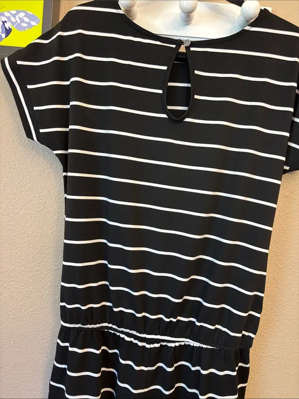 NEW! ANRABESS Size LARGE Black & White Striped Shorts Romper Short Sleeve - Image 7