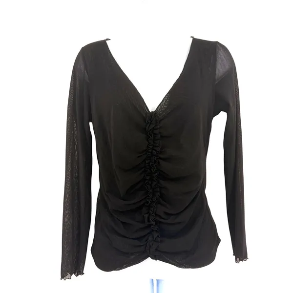 Vtg Y2K Hanky Pany Mesh Ruched Womens Top Sz L Whimsigoth Dark Coquette Sheer - Image 2