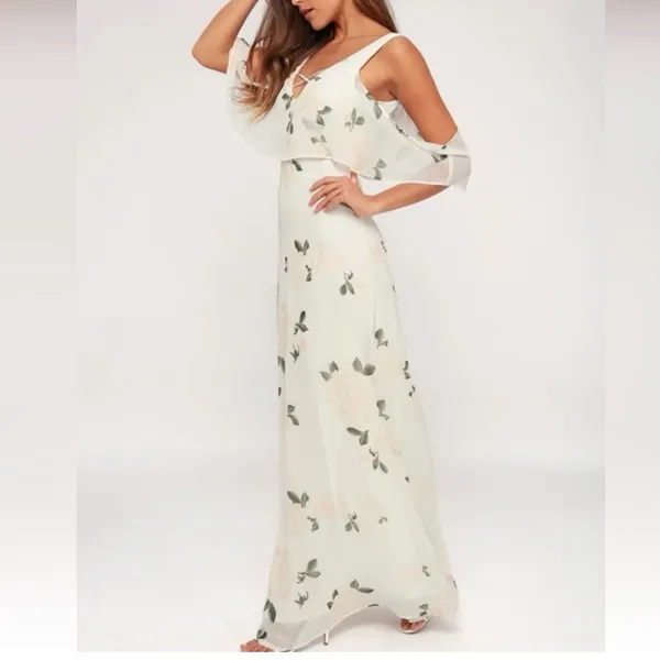 NWT Lulus The Very Thought of‎ You White Pink Floral Ruffle Maxi Dress MEDIUM - Image 3