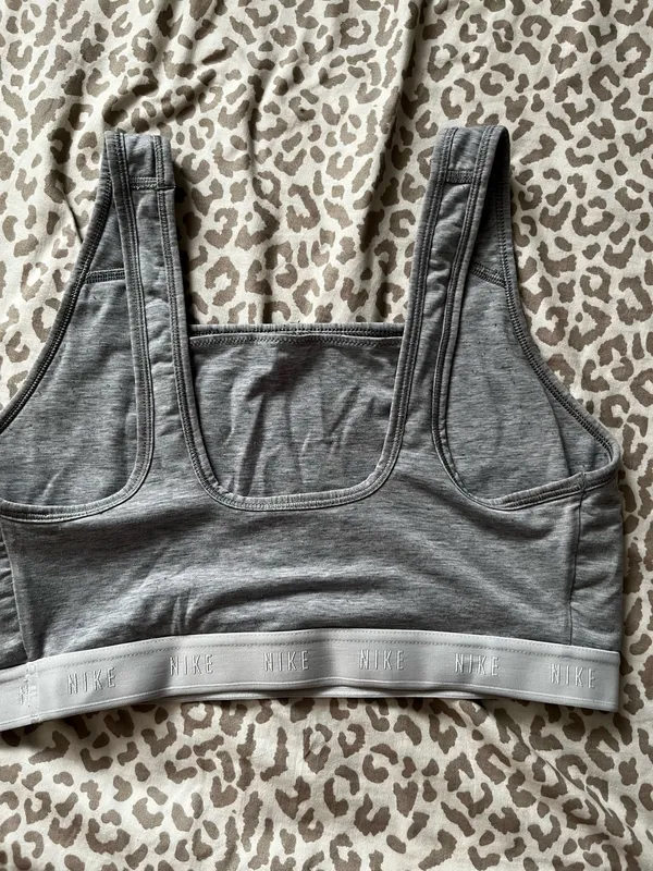 gray Nike Dri-FIT Swoosh Soft Tee Sports Bra - Image 2