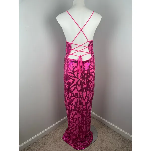 Iris Pink Sparkly Sequined Formal Low Back Evening Prom Dress Large - Image 5