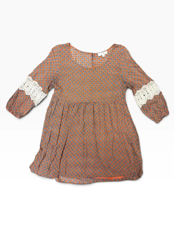 Umgee Boho Tunic Top Large Orange Blue Crochet Lace Bell Sleeve Babydoll - Image 3