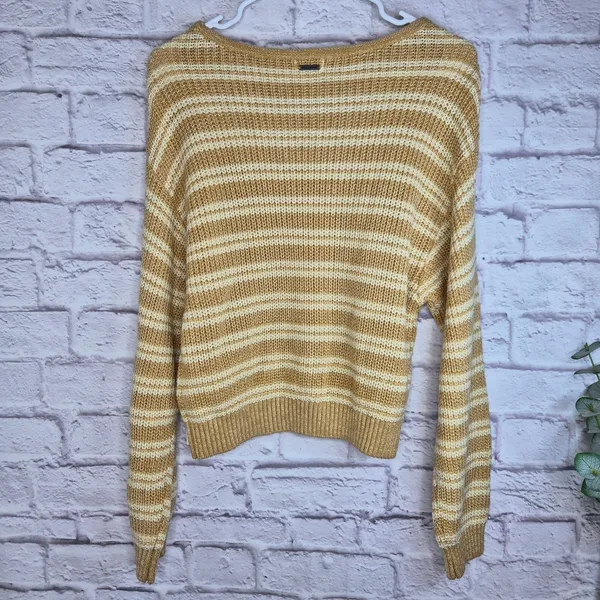 NWT Billabong Light Wave Striped Knit Sweater Gold Beach Boho Coastal Cowgirl S - Image 8