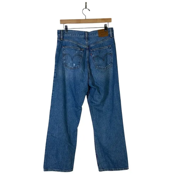 Levi's Ribcage Straight Ankle Jeans Medium Wash High Rise Distressed Size 30 - Image 5
