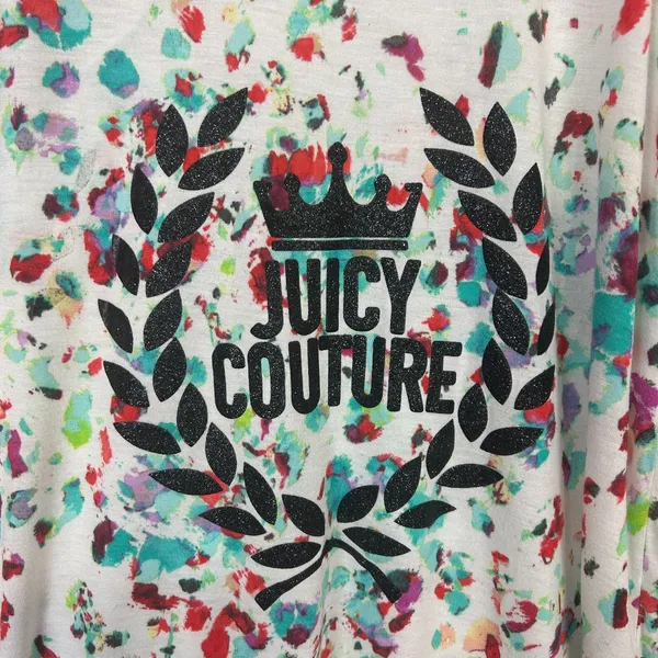 Juicy Couture White Print Racerback Tank Top M Glitter Crest Logo Y2K Colorful - Image 8