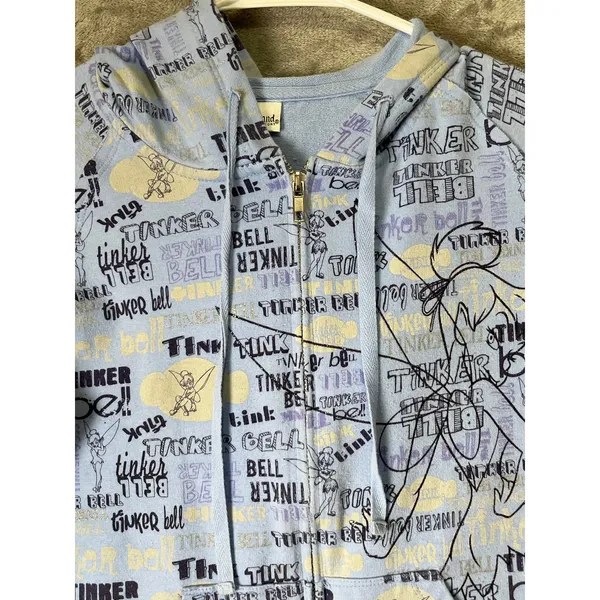 Disneyland Resort Women’s M Blue Graffiti Print Zip Up Hoodie Y2K Baddie Disney - Image 2