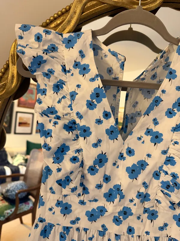 Karlie White Midi Dress with Blue Floral Print - Image 2