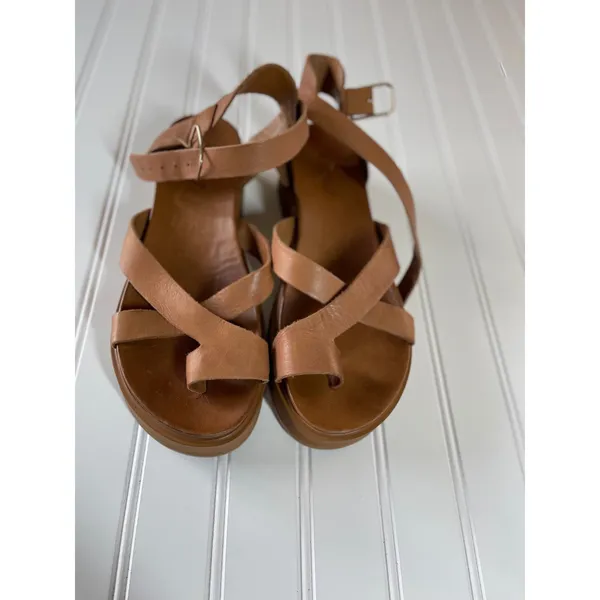 Inuovo Brown Leather Platform Sandals Strappy Flatform Toe Loop Womens 40 - Image 2