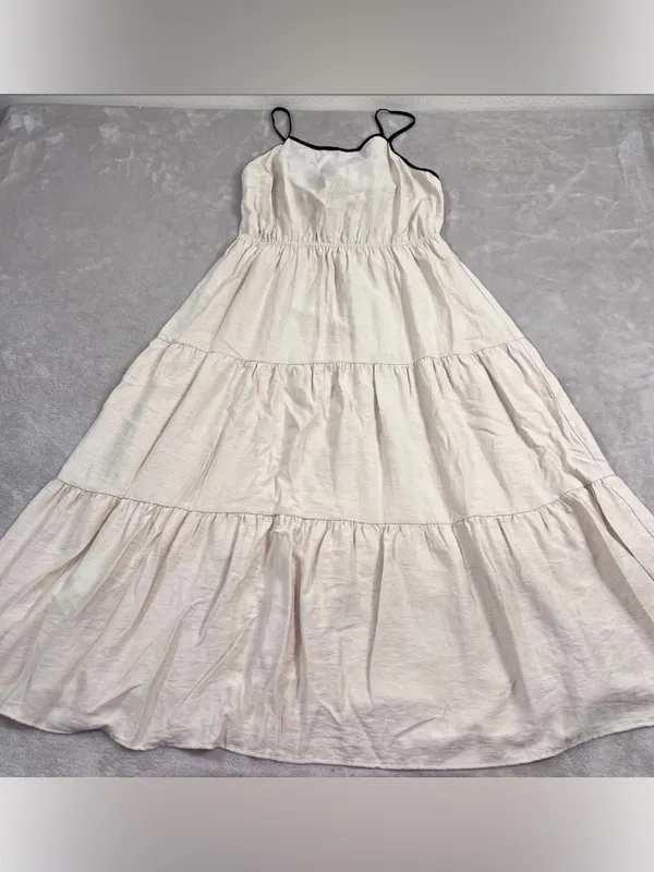 Blu Pepper Hazel Khaki Midi Dress NWT Boho Tiered Open Back Tie Cream Large - Image 8