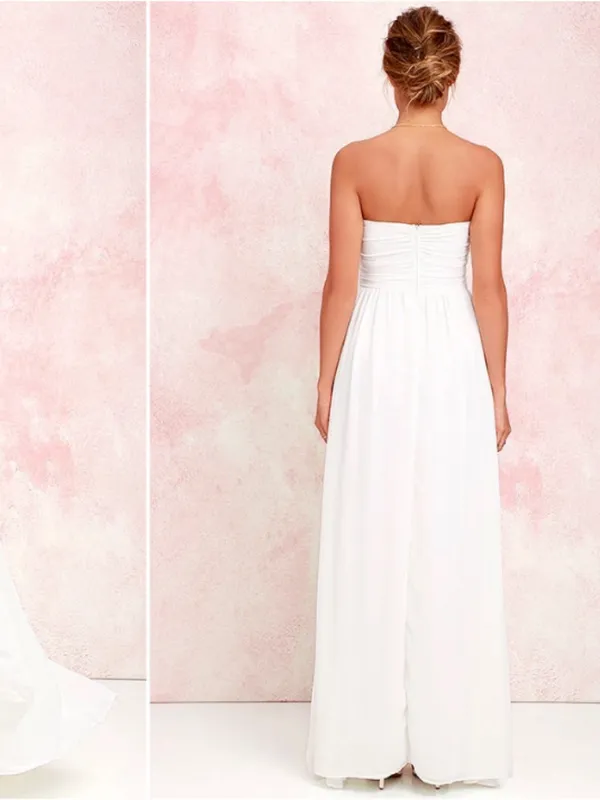 LULU's Sexy Romantic Bridal Flowy Romantic Chic Minimalist Beach Wedding Gown - Image 6