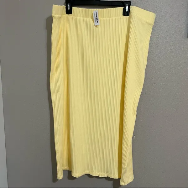 NEW Old Navy Yellow Cotton Blend High Waisted Ribbed Midi Skirt Women’s Size XXL - Image 3