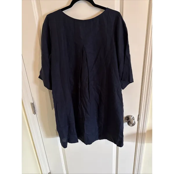 Roller Rabbit Lorena Navy 100% Linen Shift Dress 3/4 Sleeves Lined Pockets Sm - Image 5