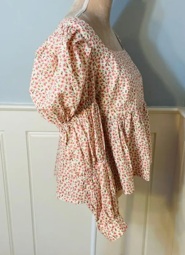 Tuckernuck Hyacinth House Puff Long Sleeve Peplum Floral Blouse Small - Image 5