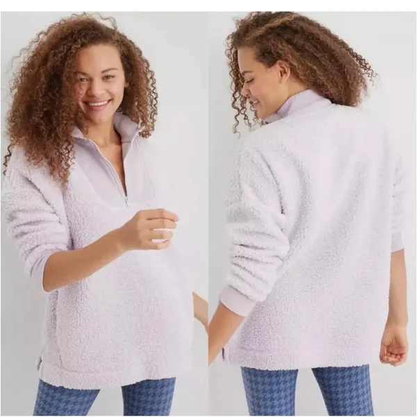 Aerie‎ Sherpa Half Zip Pullover Purple Fleece Sweatshirt Women's Medium NWOT - Image 2