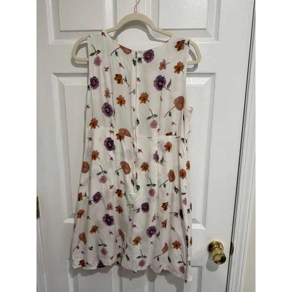 90s Vintage Floral Skort‎ Romper White Purple Sleeveless Rayon PXL - Image 5