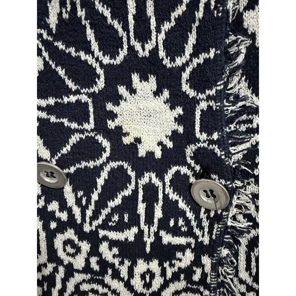 Free People Mandella‎ Intarsia Cardigan Knit Jacket Black/White Women's Size Lg - Image 10