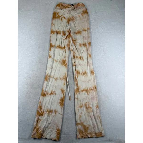 I.AM.GIA Tan White Tie Dye Ruched V-Waist Wide Leg Flare Pants XS - Image 8