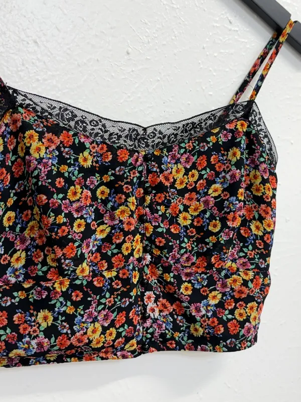 Papaya Floral Black Lace Trim Cami Crop Top Womens Small - Image 4