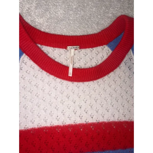 free people jade cashmere sweater Large Red Blue White - Image 3