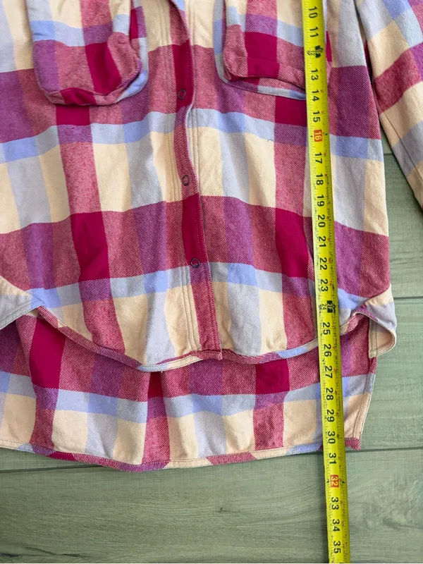 Free People We The Free Izzie Buffalo Check Plaid Cargo Flannel Shirt Pink Red S - Image 8