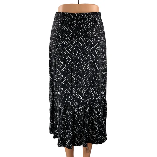Abercrombie & Fitch Black White Polka Dots Side Slit Ruffle Slip Midi Skirt Sz S - Image 4