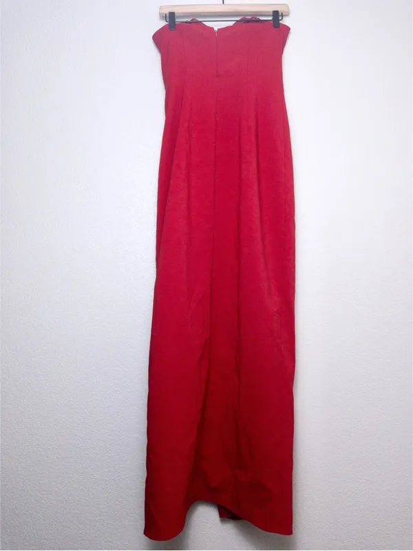 Aidan Mattox Strapless Maxi Dress 4 Red Plunge Neckline Slit Gown Sweetheart - Image 11