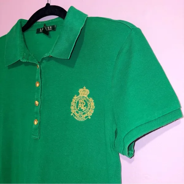 Lauren Ralph Lauren Green Polo Shirt Crest Logo Cotton M Preppy Academia School - Image 2