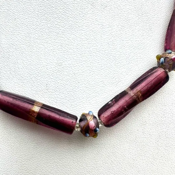 Purple faux pearl glass beaded necklace - Image 2