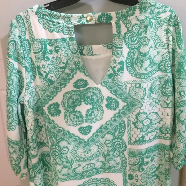 NWT Pink Owl Apparel Green Cream Paisley Print‎ Shift Dress Small - Image 3