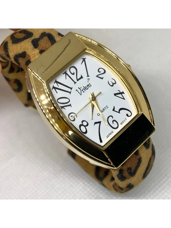 Vivani Women's gold tone Cheetah Print Cuff Band watch quartz 29mm 6” running - Image 2