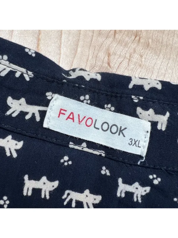 Favolook Cat Print Sleeveless Collared Shirt Dress Black Size Medium Mod Preppy - Image 9