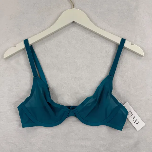 CUUP The Plunge Mesh Bra 32B and Thong Size 3 Set‎ Turquoise Teal NWT - Image 3