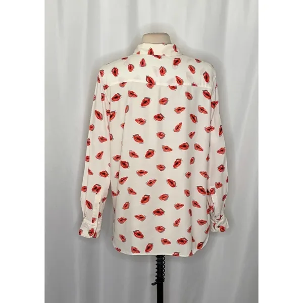 ZARA ZW Collection White Pink Lips Print Buttondown Top Blouse Lipstick X-Large - Image 8