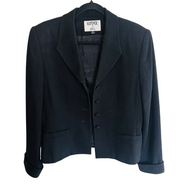 Kasper ASL Black Wool Blazer Jacket Women's 10 Button Front Career 90s‎ Vintage - Image 2
