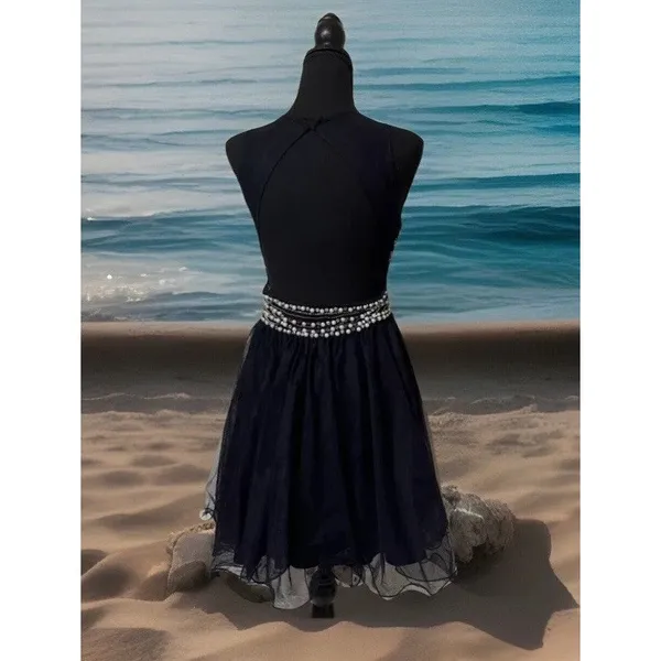 Blondie Nites black short Illusion Yoke Pearl Embellished Back Swing‎ dress- 11 - Image 3