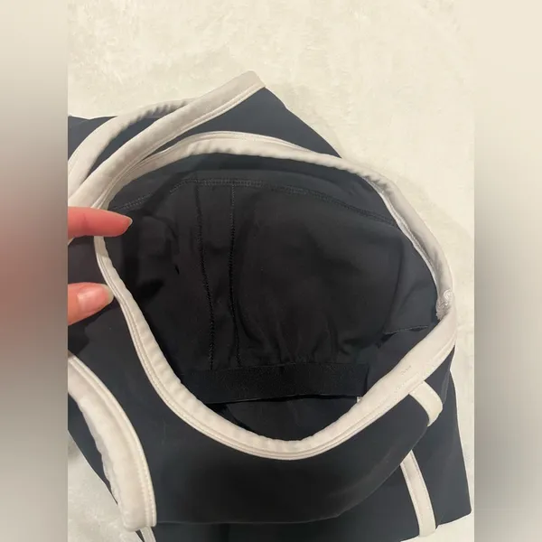 Sporty Black & White High-Neck Cropped Tank Top with Built-in Shelf Bra - Image 3