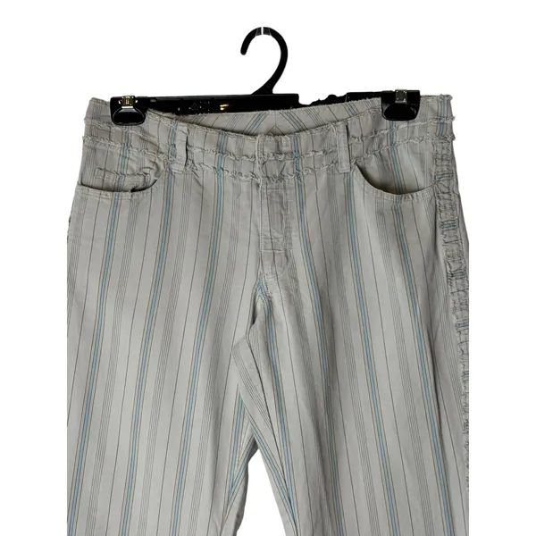 American‎ Eagle Striped Pants Women 10 Gray Blue Frayed Raw Edge Flare Retro - Image 4
