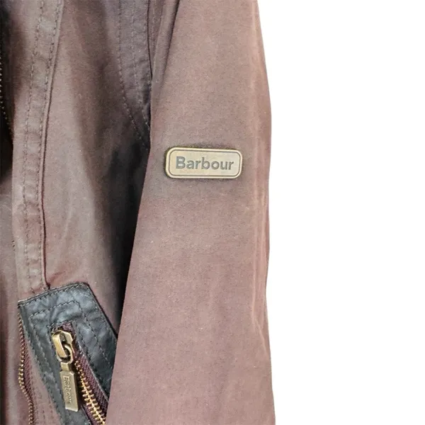 Barbour Women's Ordinance wax coated Jacket in Brown shearling lining GUC - Image 4