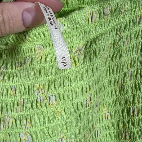 Free People Green Floral Marigold Smocked Cropped‎ Top - Image 5