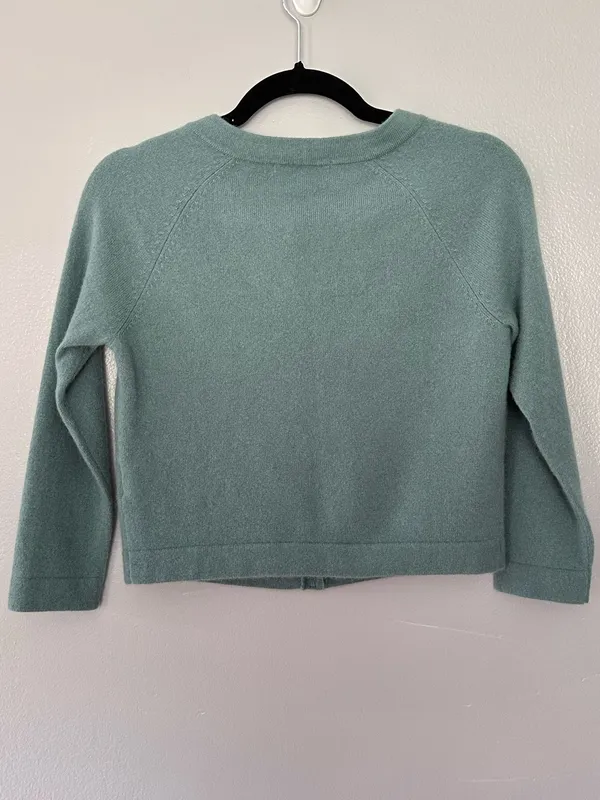 Boden 100% Cashmere Cropped Cardigan Pleated Neck Sage Green Size US 4 - Image 12